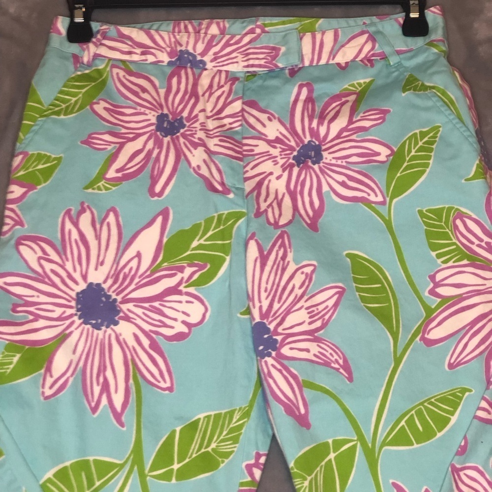 Lilly Pulitzer Women's Slacks Turquoise with Pink/Purple/Green Flowers Size 8 - Picture 3 of 7